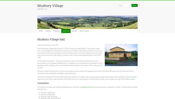 Screenshot of the The Musbury Village Hall website