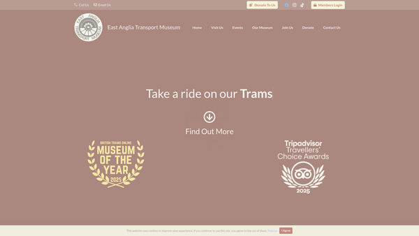 Screenshot of the The East Anglia Transport Museum Society Limited website
