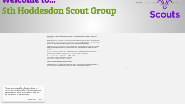 Screenshot of the 5th Hoddesdon Scout Group website
