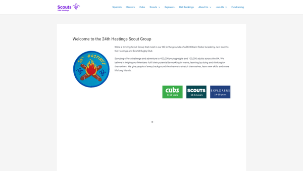 Screenshot of the 24th Hastings (William Parker) Scout Group website