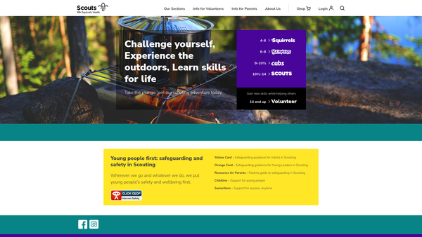 Screenshot of the 8th Squirrels Heath (Harold Wood) Scout Group website