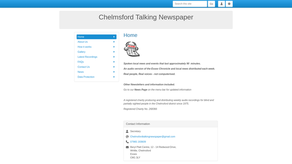 Screenshot of the The Chelmsford And District Talking Newspaper website