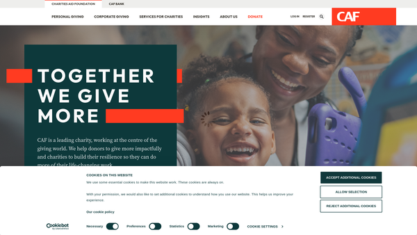 Screenshot of the The Charities Aid Foundation website