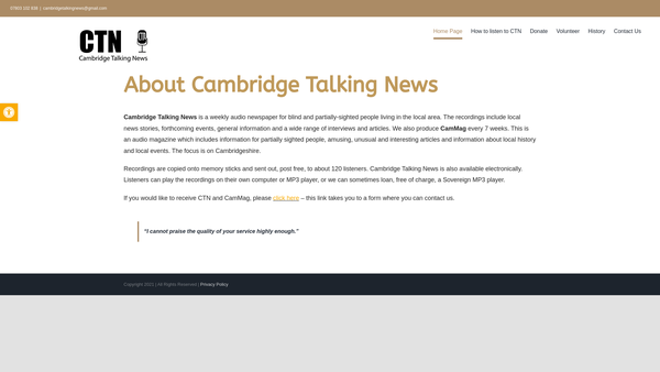 Screenshot of the Cambridge Talking News Association website