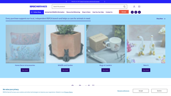 Screenshot of the Royal Society for the Prevention of Cruelty to Animals North Wiltshire and Newbury District Branch website