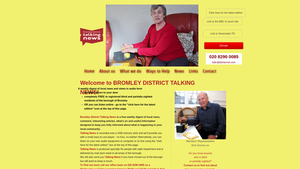 Screenshot of the Bromley And District Talking Newspaper Association website