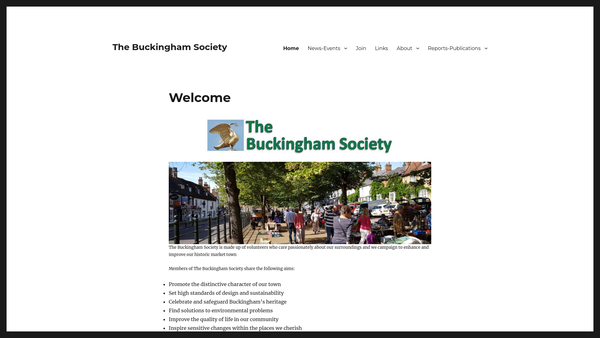 Screenshot of the The Buckingham Society website