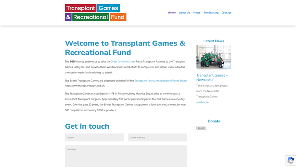 Screenshot of the Transplant Games & Recreational Fund website