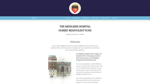 Screenshot of the The Middlesex Hospital Nurses' Benevolent Fund website