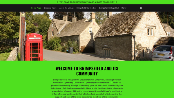 Screenshot of the Brimpsfield Village Hall website