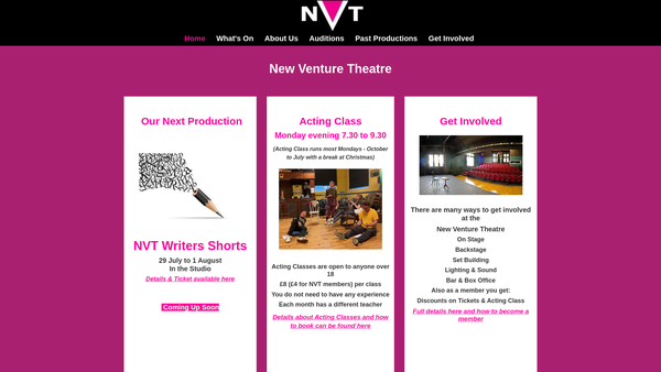 Screenshot of the New Venture Productions website