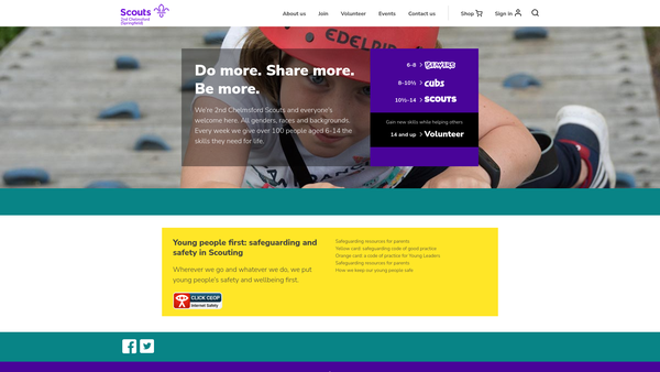 Screenshot of the 2nd Chelmsford (Springfield) Scout Group website