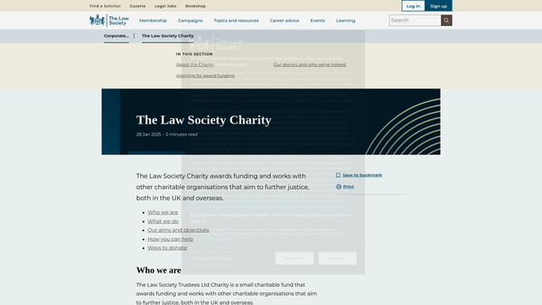 Screenshot of the The Law Society Charity website