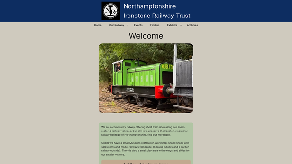 Screenshot of the The Northamptonshire Ironstone Railway Trust Limited website