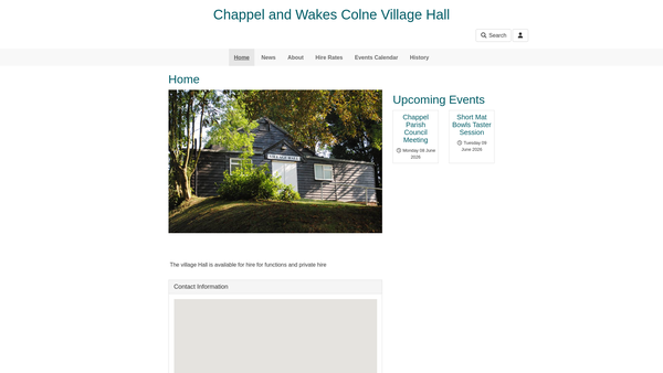 Screenshot of the Chappel And Wakes Colne Village Hall website