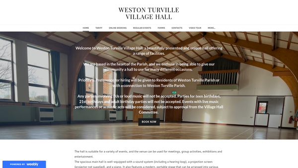 Screenshot of the Weston Turville Village Hall website