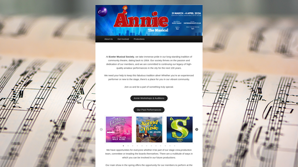 Screenshot of the Exeter Musical Society website