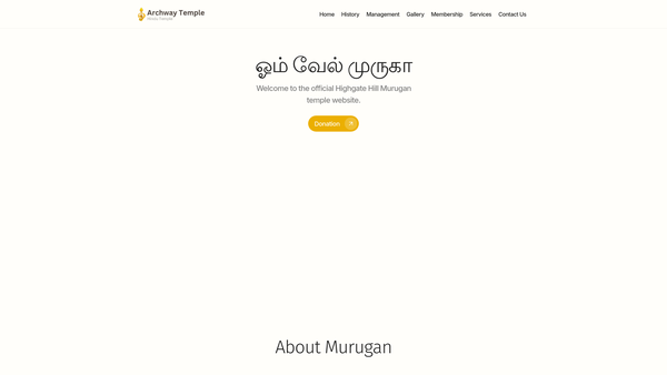 Screenshot of the Brittania Hindu (Shiva) Temple Trust website