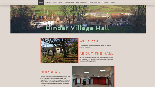 Screenshot of the Dinder Village Hall website