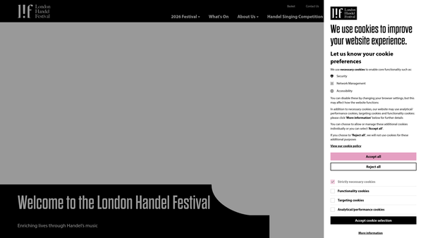 Screenshot of the London Handel Society Limited website