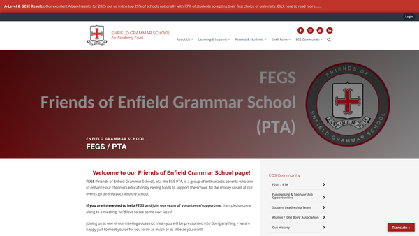 Screenshot of the Friends Of Enfield Grammar School website