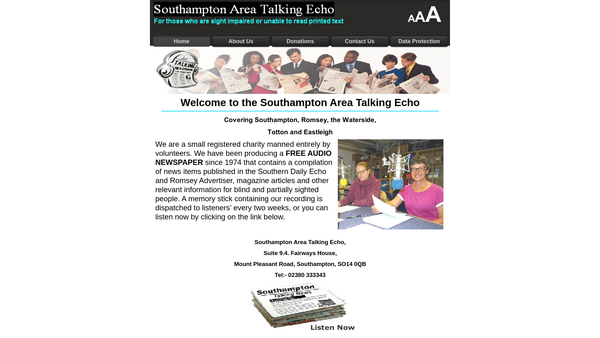 Screenshot of the Southampton Area Talking Echo website