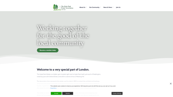 Screenshot of the Hyde Park Estate Association website