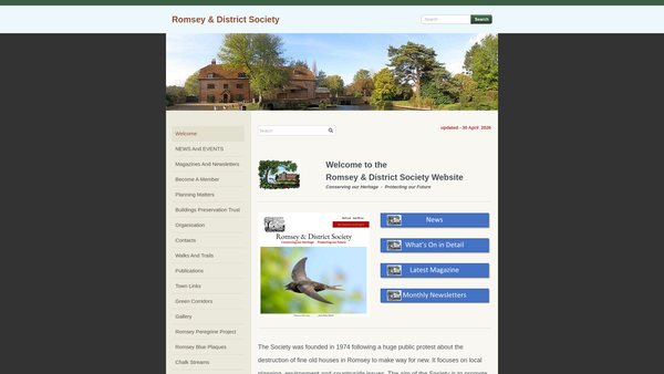Screenshot of the Romsey And District Society website
