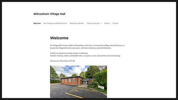 Screenshot of the Witnesham Village Hall website