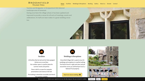Screenshot of the Broomfield Village Hall website