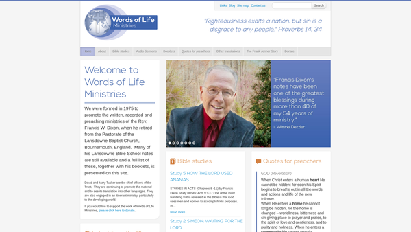 Screenshot of the Words Of Life Ministries website