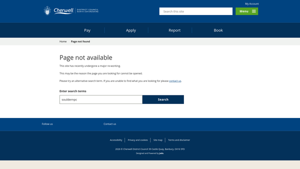 Screenshot of the Souldern Village Hall website