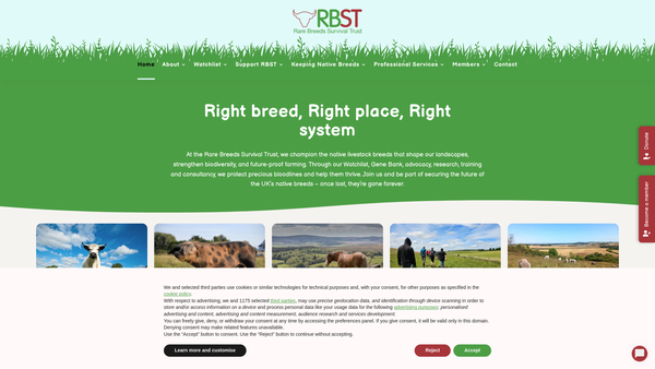 Screenshot of the Rare Breeds Survival Trust website