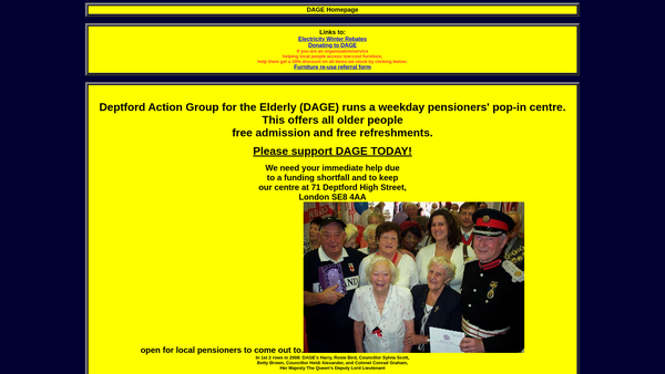 Screenshot of the Deptford Action Group For The Elderly website