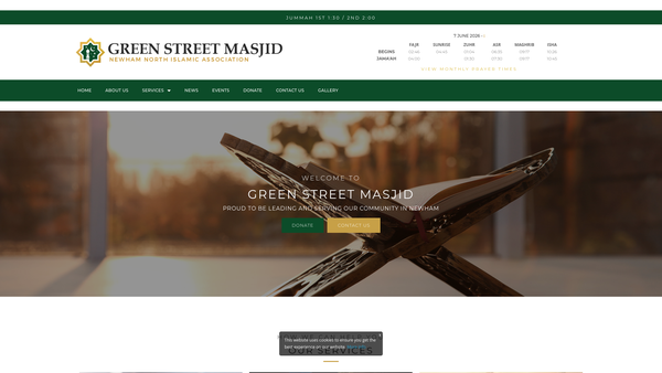 Screenshot of the Newham North Islamic Association website