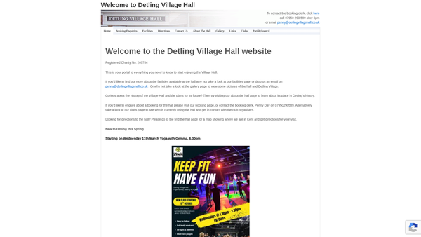 Screenshot of the Detling Village Hall website