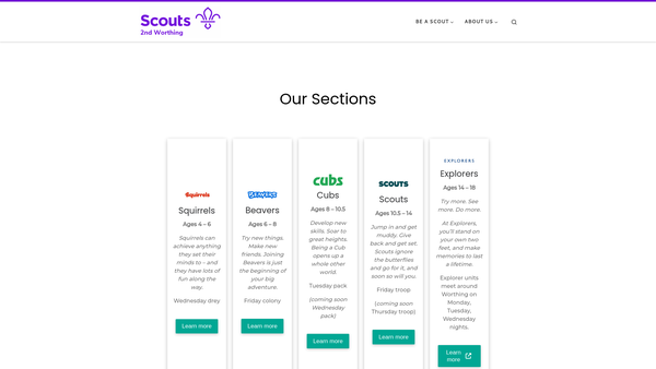 Screenshot of the 2nd Worthing Scout Group website