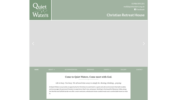 Screenshot of the Quiet Waters Christian Retreat House website