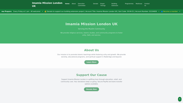 Screenshot of the Imamia Mission London (U.K.) website