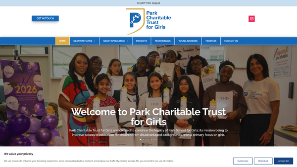 Screenshot of the Park Charitable Trust For Girls Limited website
