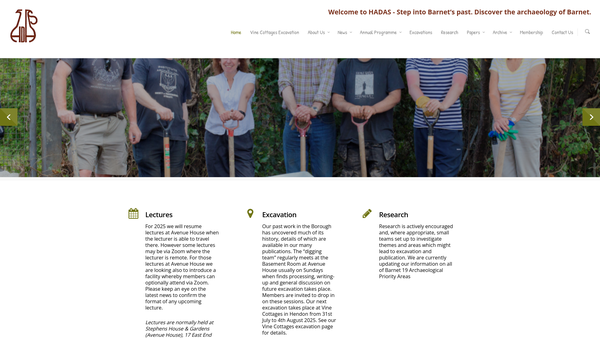 Screenshot of the Hendon And District Archaeological Society website