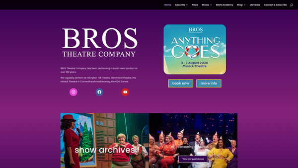 Screenshot of the Bros Theatre Company website