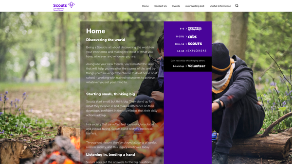 Screenshot of the 1st Westbury Scout Group (Cyrils own} website