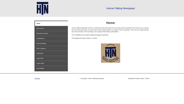 Screenshot of the The Talking Newspaper Of Harrow website