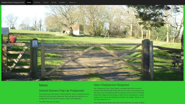 Screenshot of the Hadlow Down Playing Field website