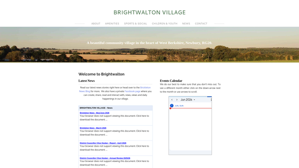 Screenshot of the Brightwalton Village Hall website