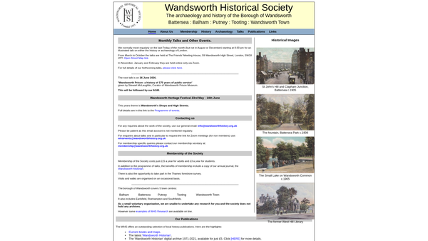Screenshot of the Wandsworth Historical Society website