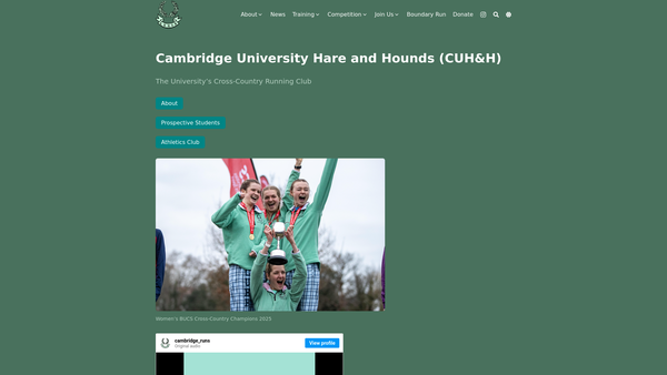 Screenshot of the The Cambridge University Hare And Hounds Club website