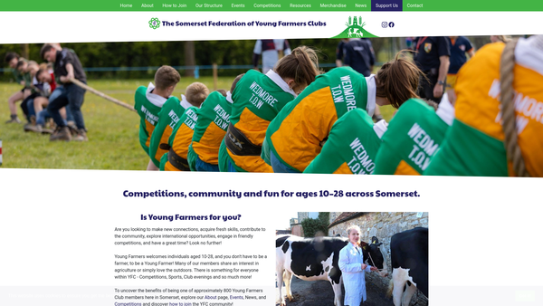 Screenshot of the Wells, Glastonbury And District Young Farmers' Club website