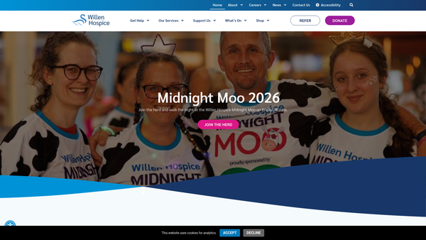 Screenshot of the Willen Hospice website